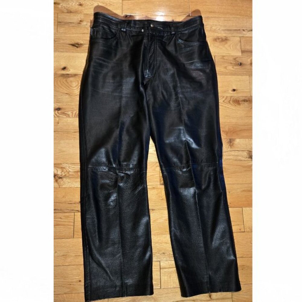 Black 100% Leather Pants size L 12